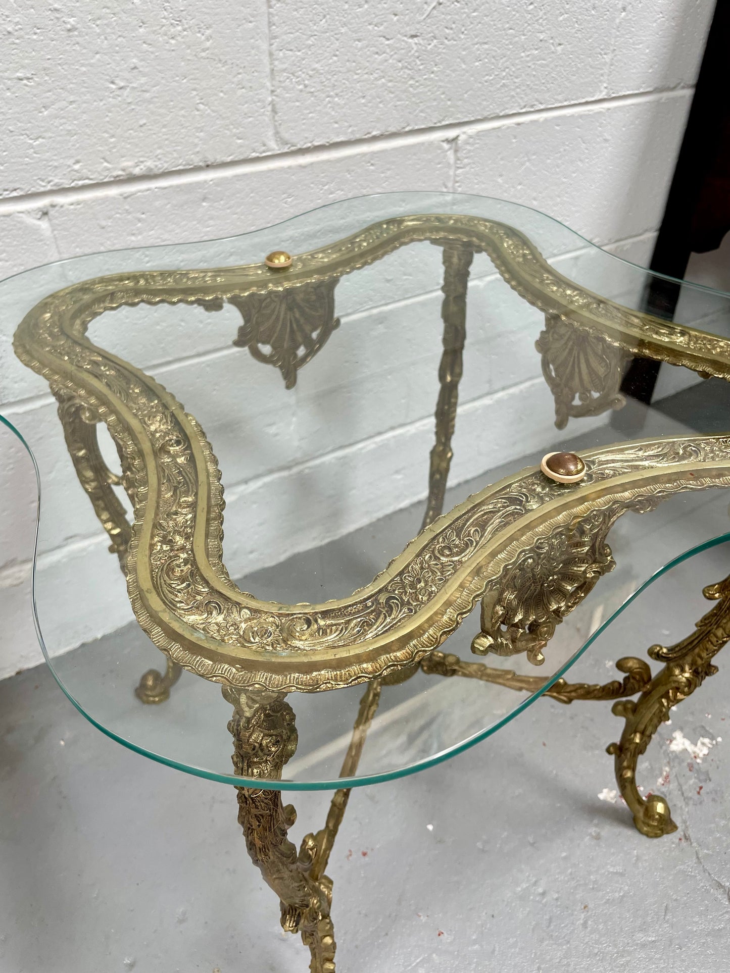 Stunning Vintage French Brass And Glass Coffee / Side Table.