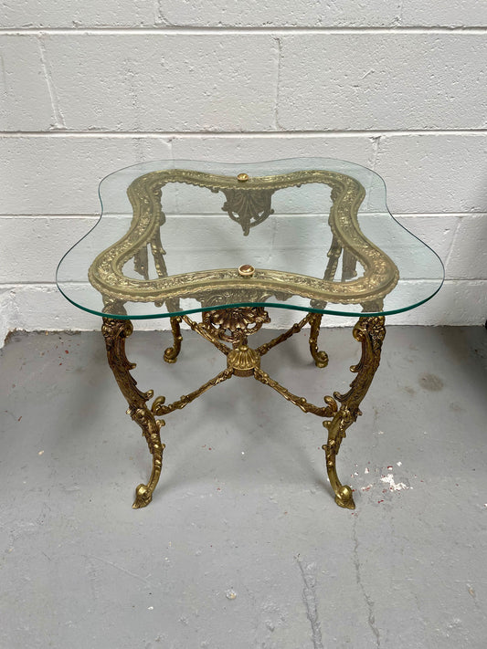 Stunning Vintage French Brass And Glass Coffee / Side Table.