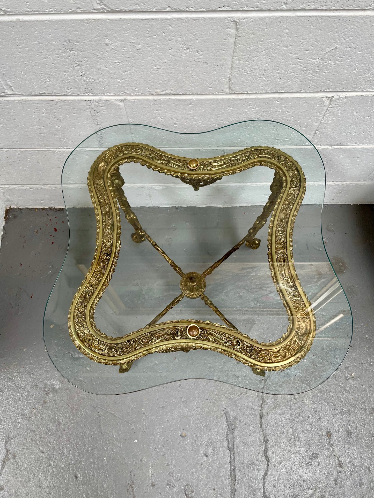 Stunning Vintage French Brass And Glass Coffee / Side Table.