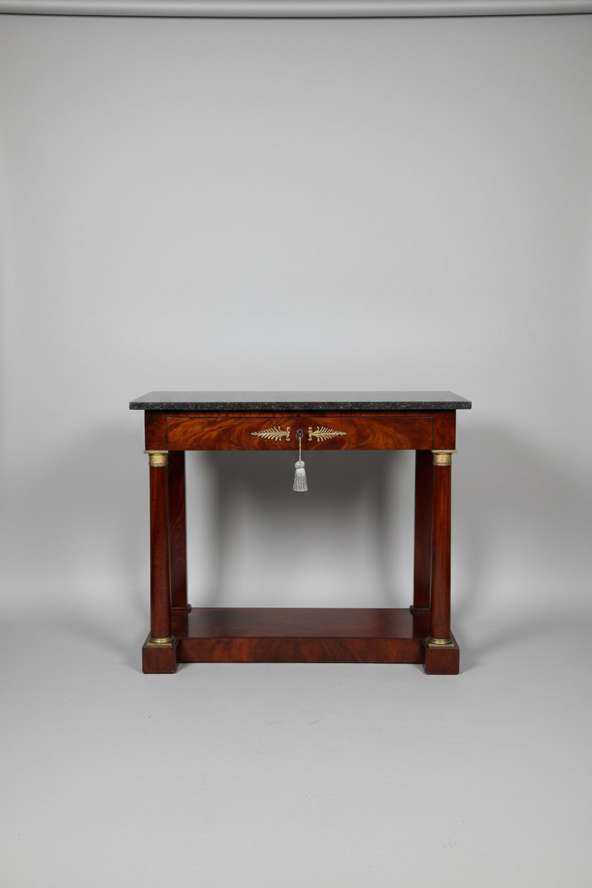 Empire Mahogany Marble Top Console Hall Table
