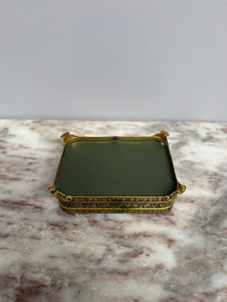 Pretty Gold Tone Embossed Metal Jewellery Box With Petit Point Top Moonee Ponds Antiques