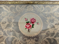 Vintage Gold Tone Filigree Embossed Metal Tray With Petit Point Moonee Ponds Antiques
