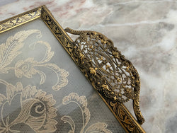 Vintage Gold Tone Filigree Embossed Metal Tray With Petit Point Moonee Ponds Antiques
