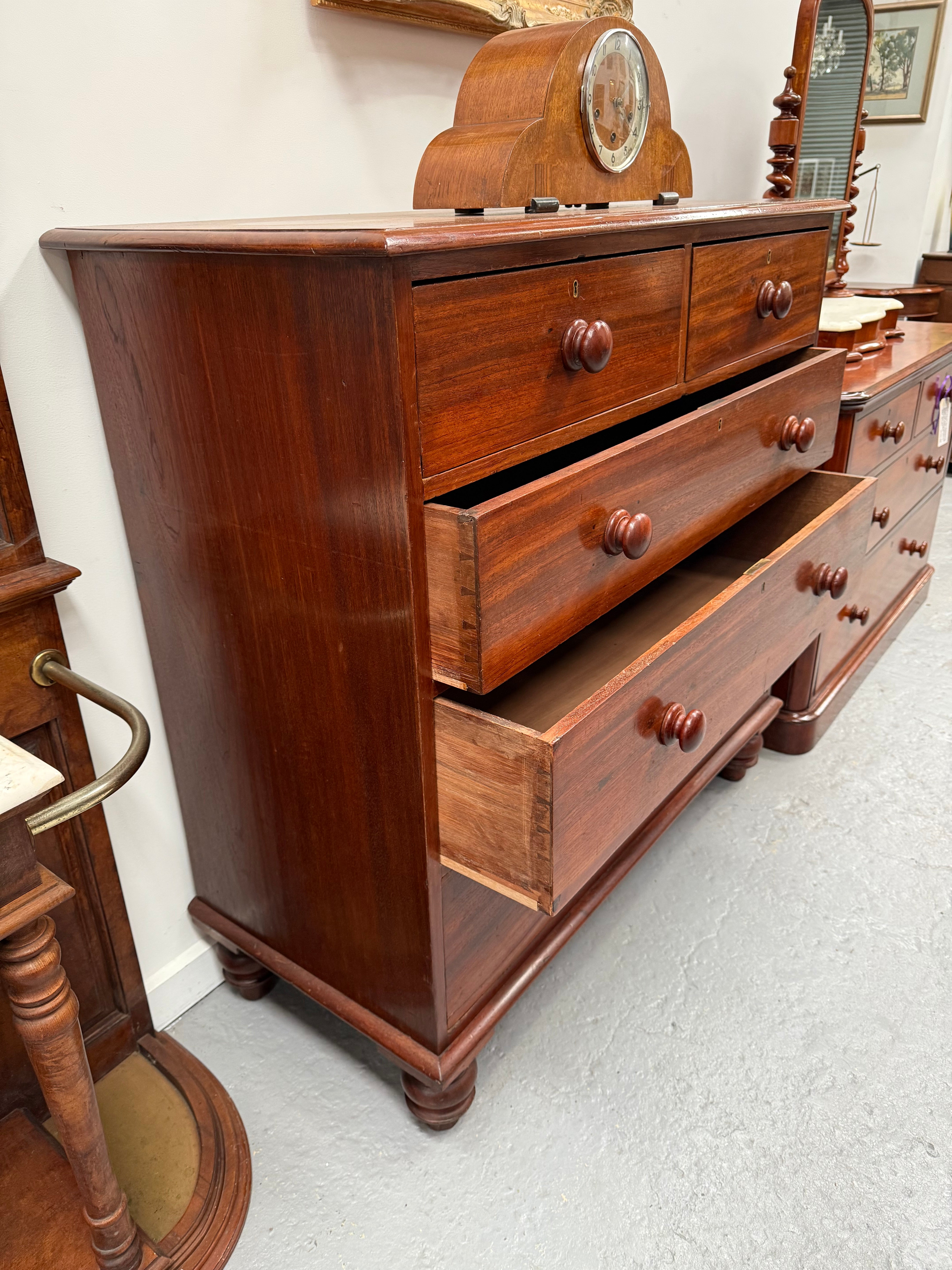 Cedar Chest Of Five Drawers On Bun Feet | Antique & Vintage | Moonee Ponds Antiques | Australia Wide Delivery