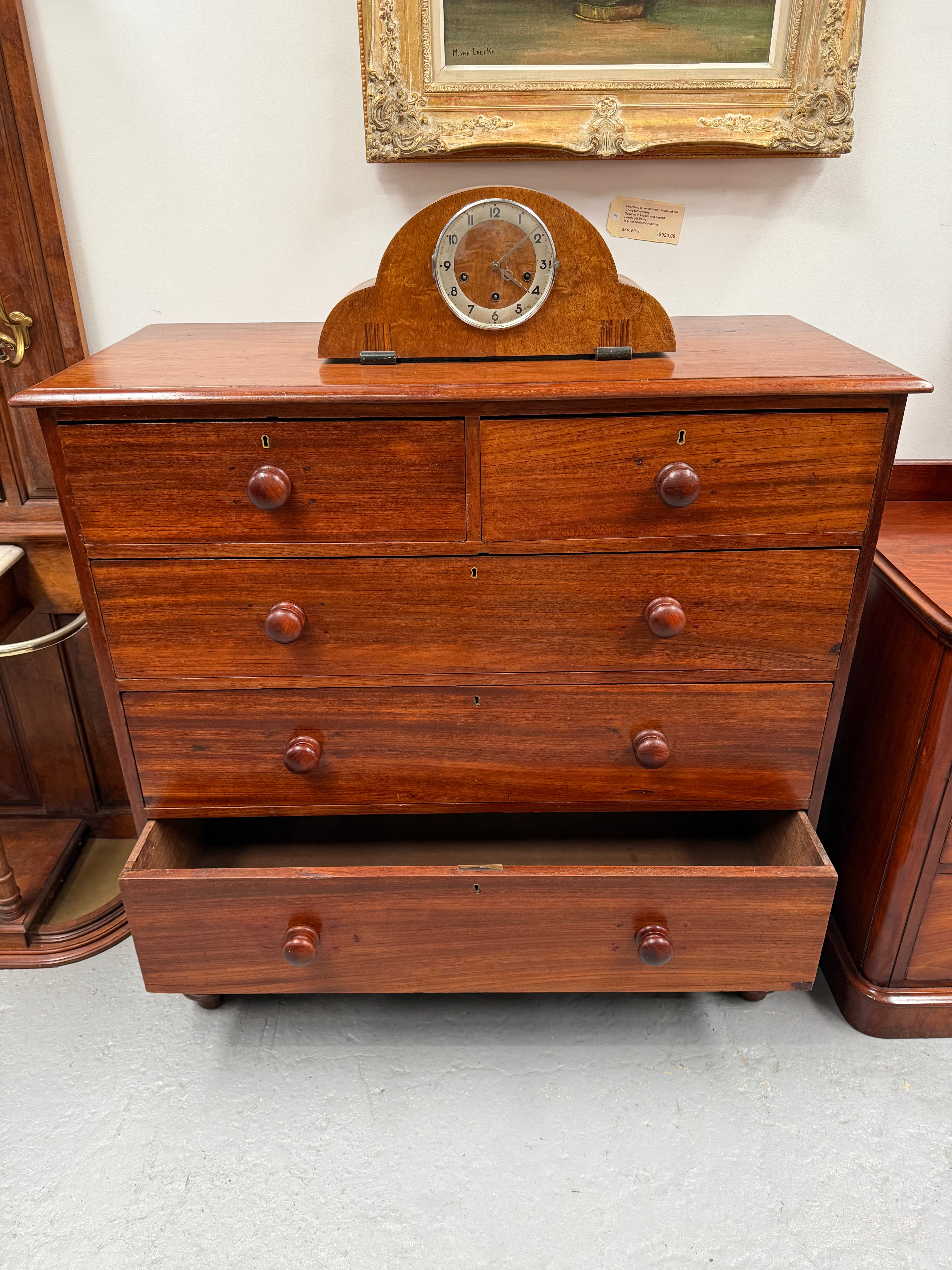 Cedar Chest Of Five Drawers On Bun Feet | Antique & Vintage | Moonee Ponds Antiques | Australia Wide Delivery