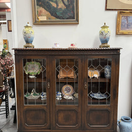 Versatile Three Door Leadlight Jacobean Style Bookcase / Display Cabinet