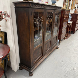 Versatile Three Door Leadlight Jacobean Style Bookcase / Display Cabinet