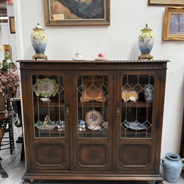 Versatile Three Door Leadlight Jacobean Style Bookcase / Display Cabinet