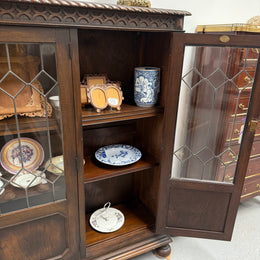Versatile Three Door Leadlight Jacobean Style Bookcase / Display Cabinet