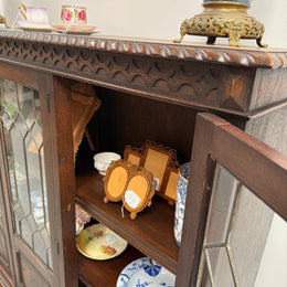 Versatile Three Door Leadlight Jacobean Style Bookcase / Display Cabinet