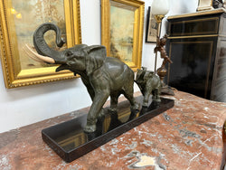 Art Deco Spelter Elephant Group On Marble Base | Antique & Vintage | Moonee Ponds Antiques | Australia Wide Delivery