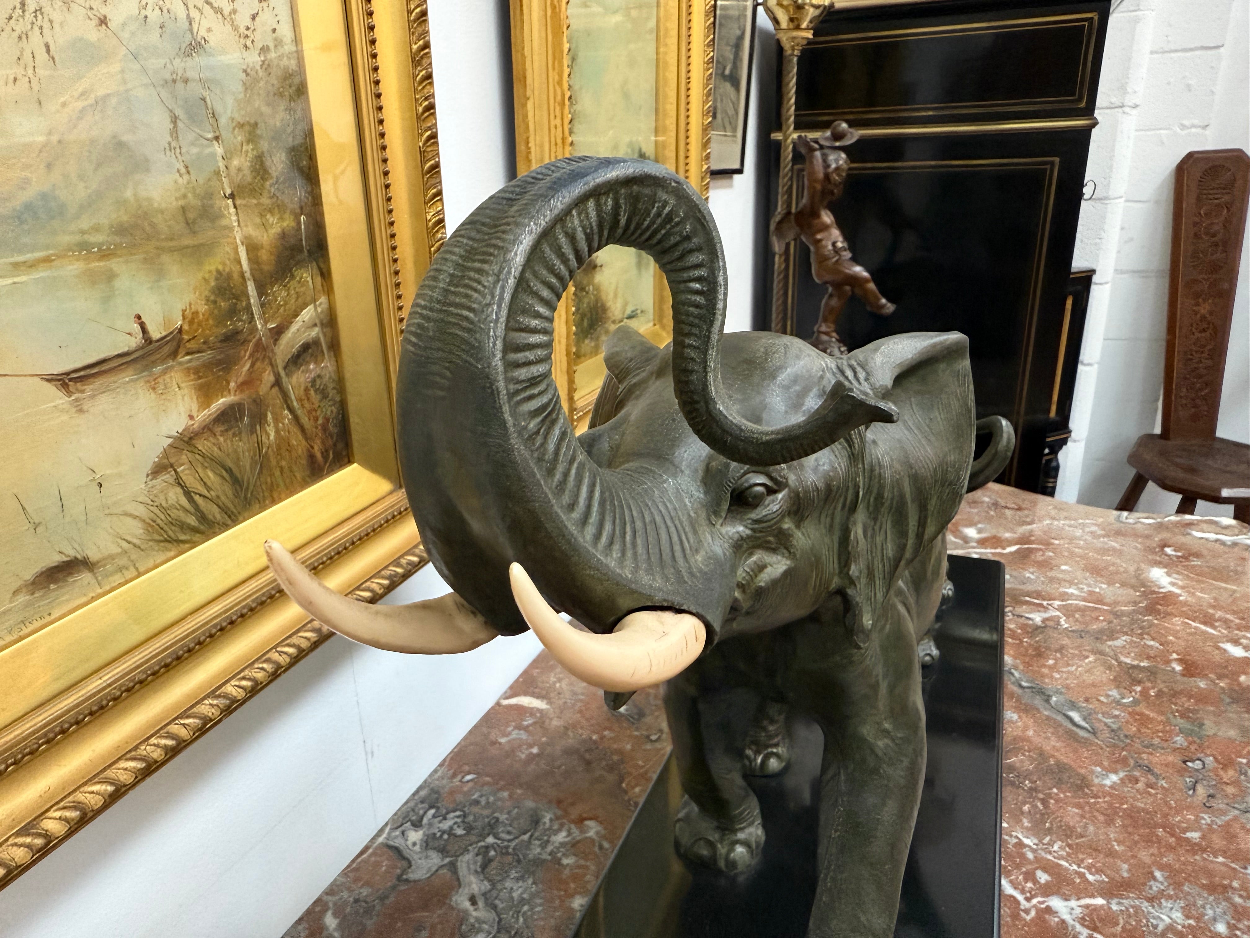 Art Deco Spelter Elephant Group On Marble Base