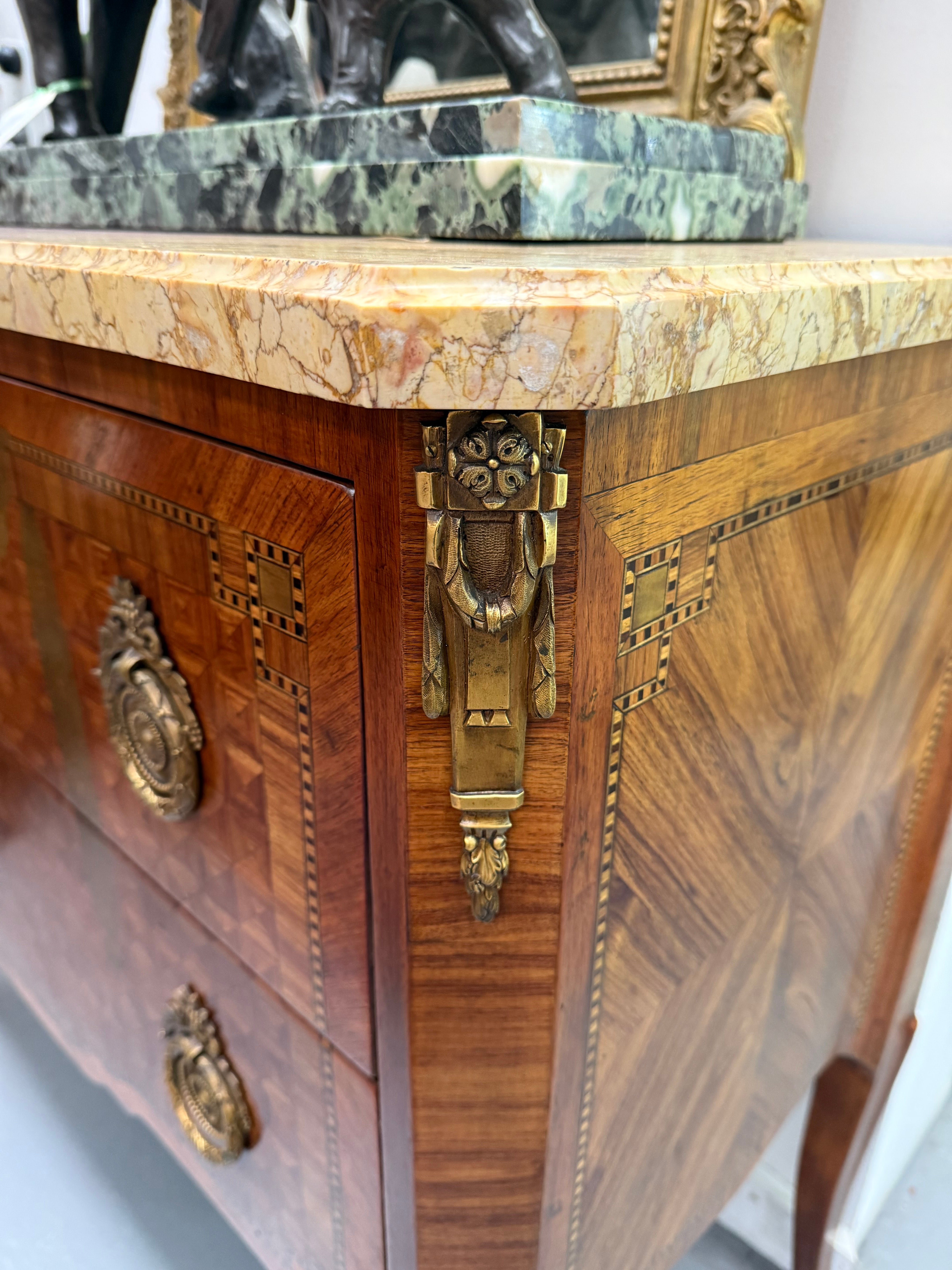 Unusual Transitional Marquetry Two Drawer Commode Cube Inlay, Swags & Stringing | Antique & Vintage | Moonee Ponds Antiques | Australia Wide Delivery