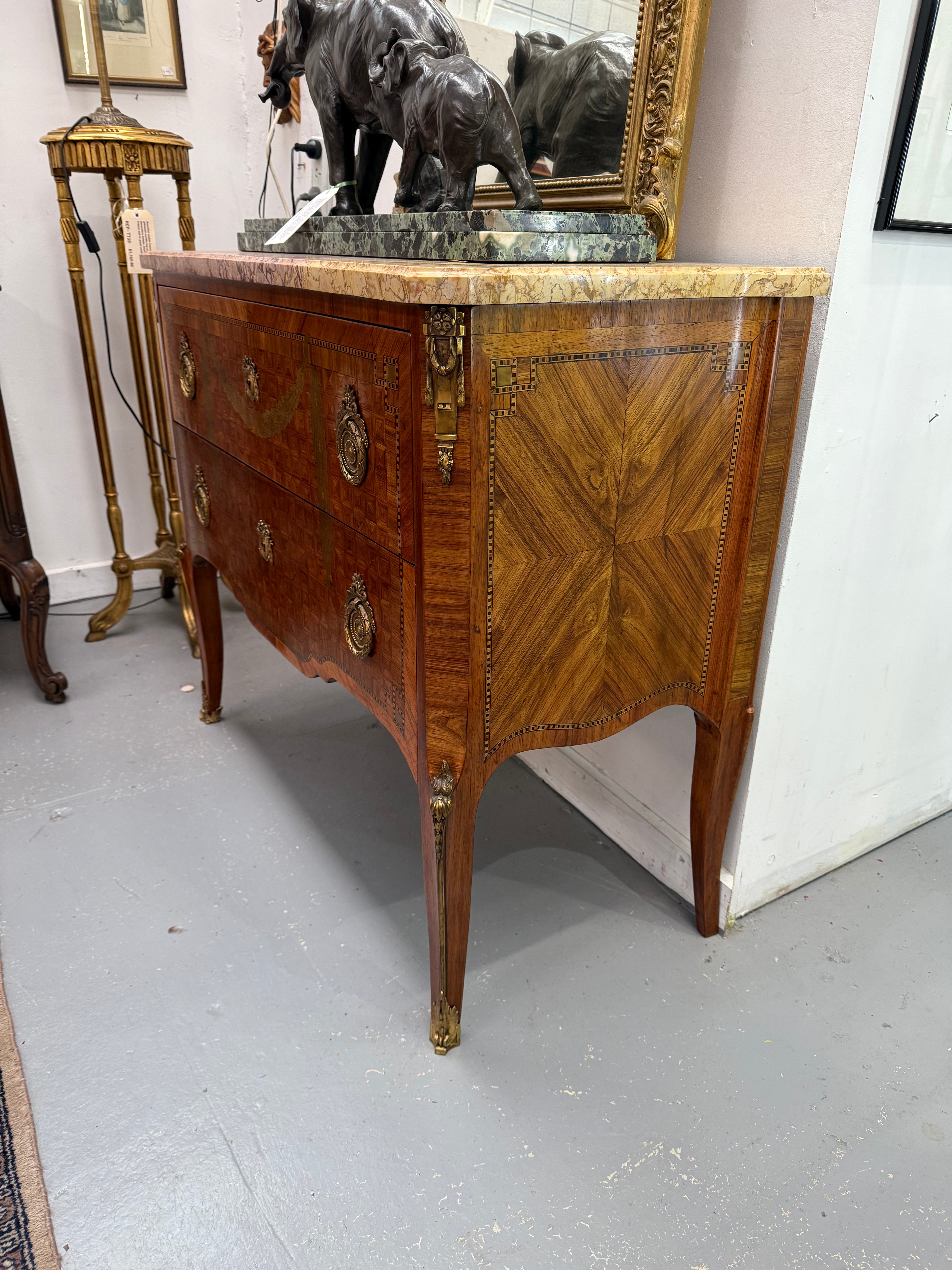 Unusual Transitional Marquetry Two Drawer Commode Cube Inlay, Swags & Stringing | Antique & Vintage | Moonee Ponds Antiques | Australia Wide Delivery