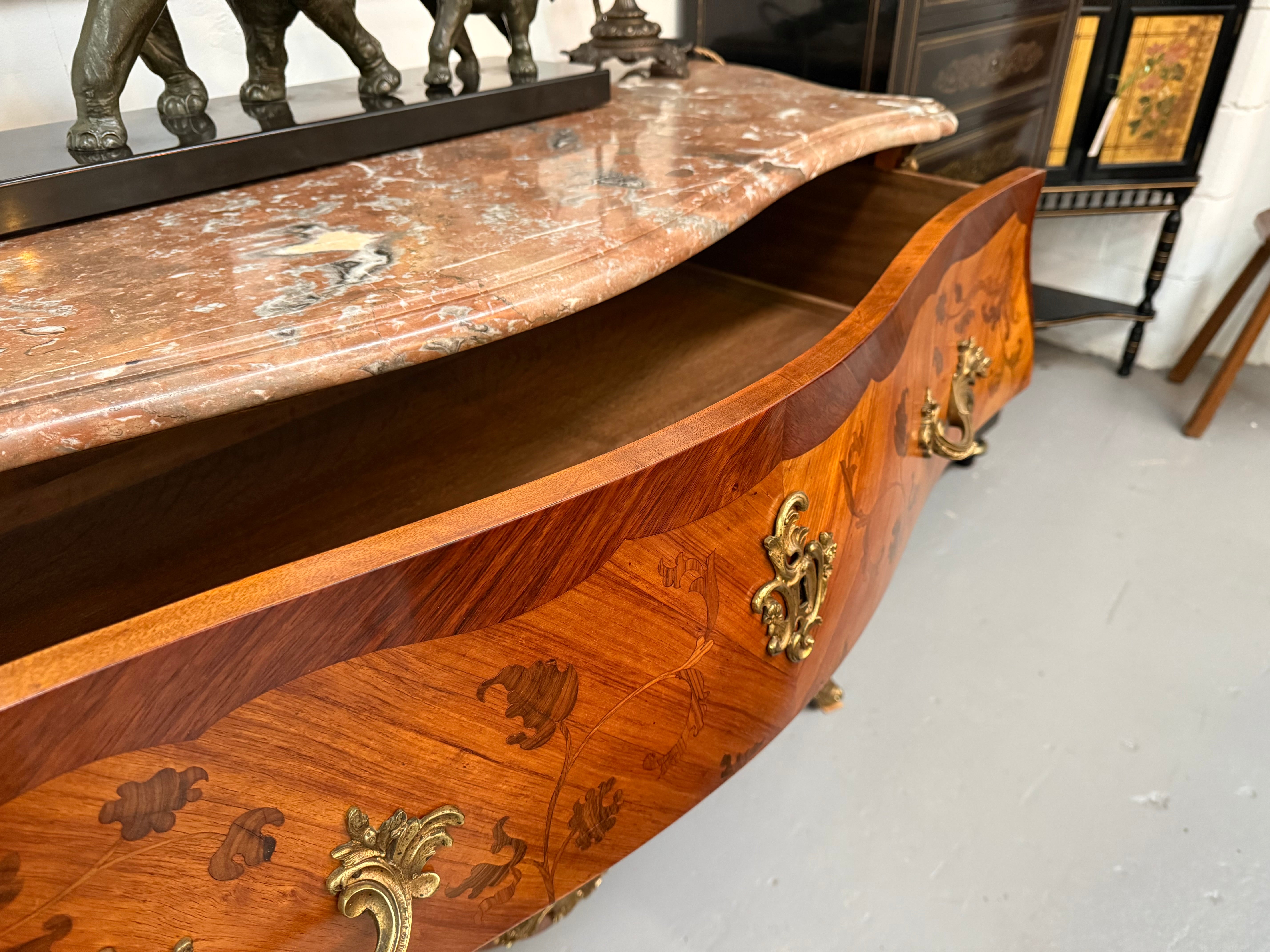Louis XV Style Marquetry Inlaid Large Marble Topped Commode | Antique & Vintage | Moonee Ponds Antiques | Australia Wide