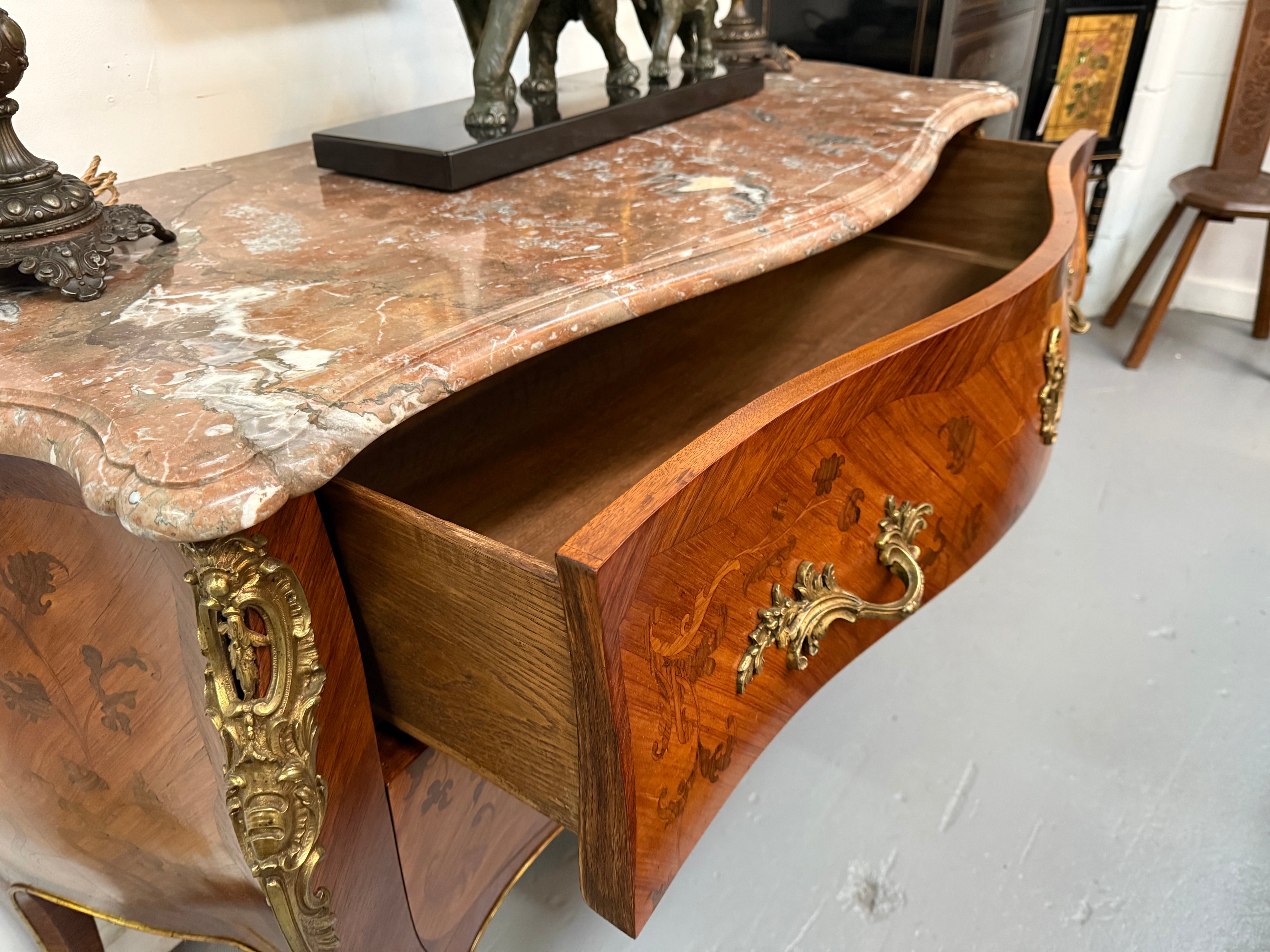 Louis XV Style Marquetry Inlaid Large Marble Topped Commode | Antique & Vintage | Moonee Ponds Antiques | Australia Wide