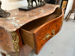 Louis XV Style Marquetry Inlaid Large Marble Topped Commode | Antique & Vintage | Moonee Ponds Antiques | Australia Wide Delivery