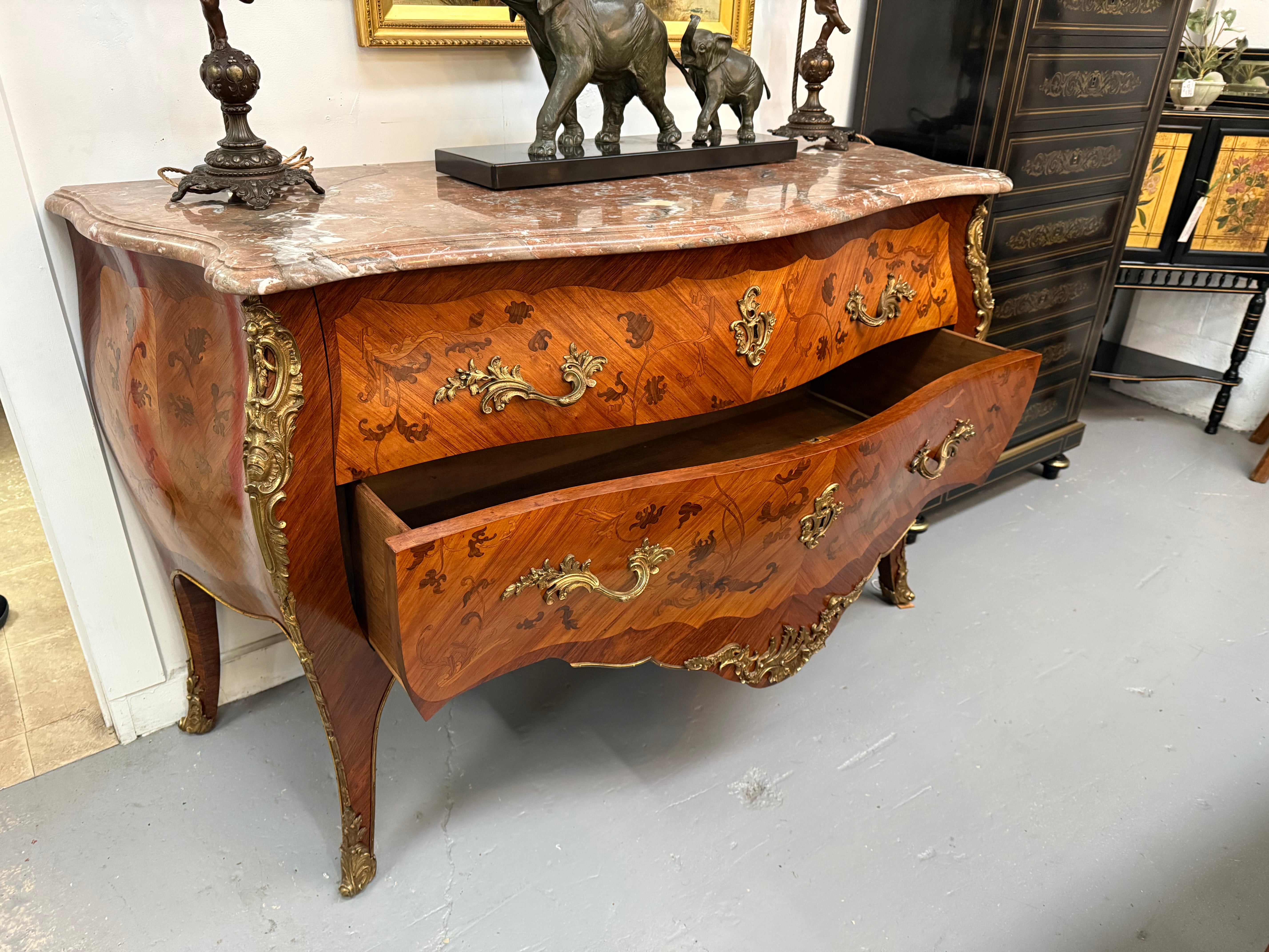 Louis XV Style Marquetry Inlaid Large Marble Topped Commode | Antique & Vintage | Moonee Ponds Antiques | Australia Wide