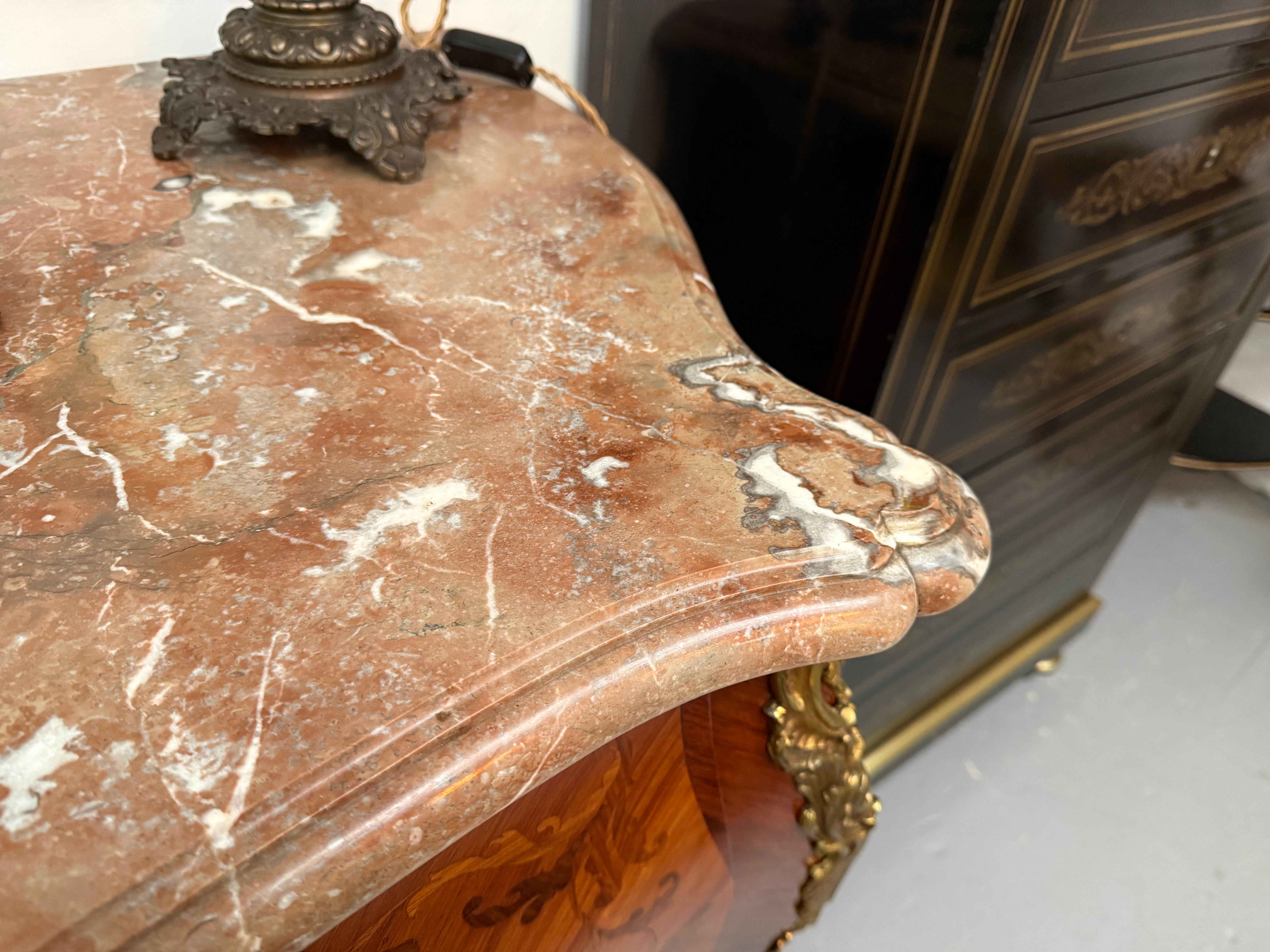 Louis XV Style Marquetry Inlaid Large Marble Topped Commode | Antique & Vintage | Moonee Ponds Antiques | Australia Wide