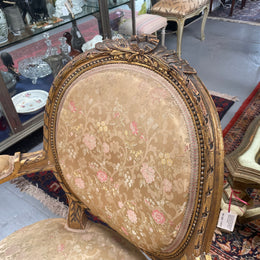 Pair Louis XVIth Gilt Carved & Upholstered Fauteuil Armchairs