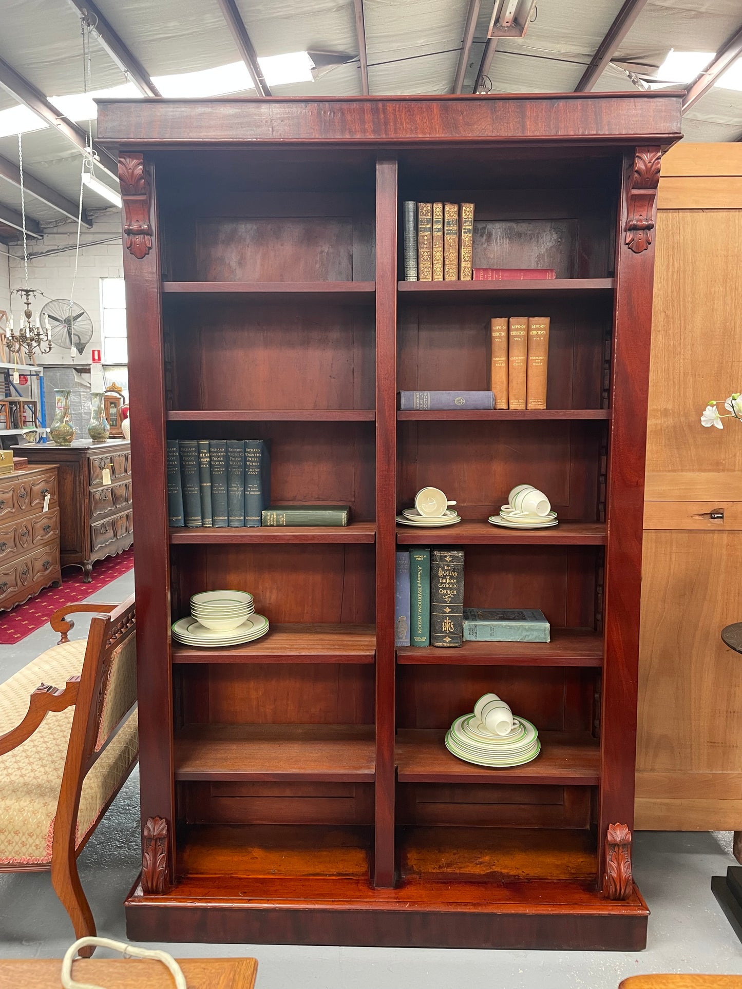 Restored Mahogany Victorian Split Double Open Front Bookcase.