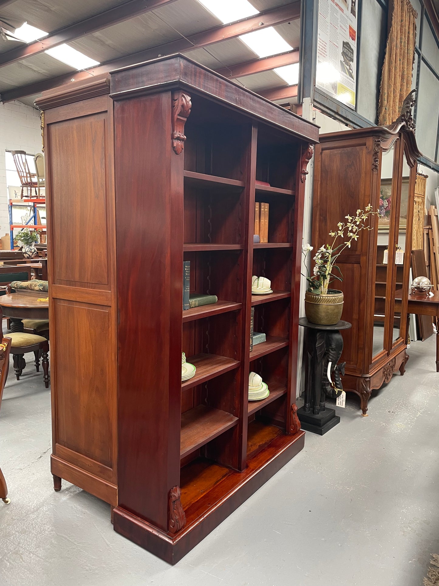 Restored Mahogany Victorian Split Double Open Front Bookcase.