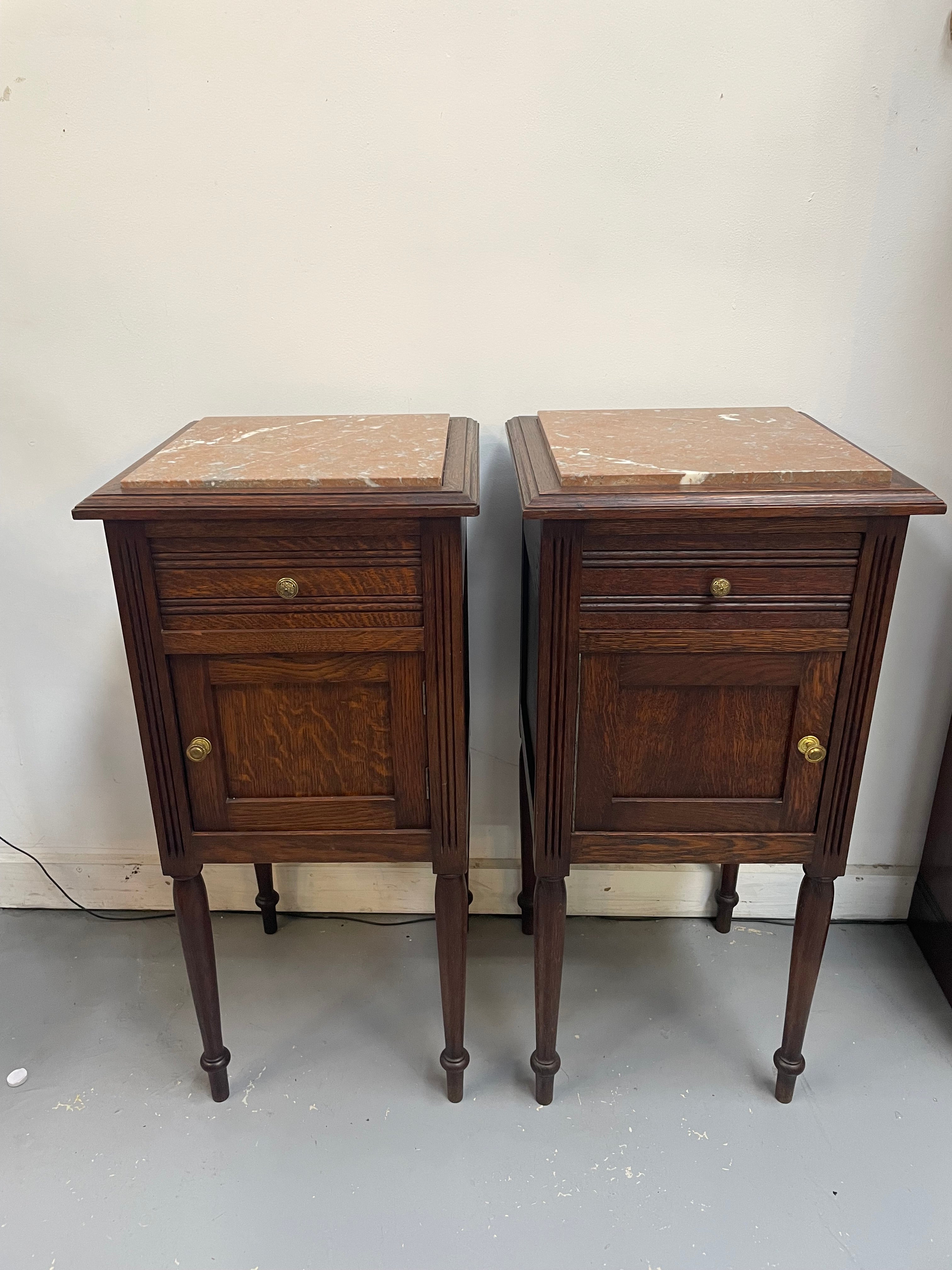 Pair of French Oak Inset Marble Top Bedsides | Antique & Vintage | Moonee Ponds Antiques | Australia Wide Delivery