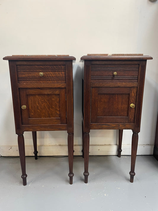 Pair of French Oak Inset Marble Top Bedsides