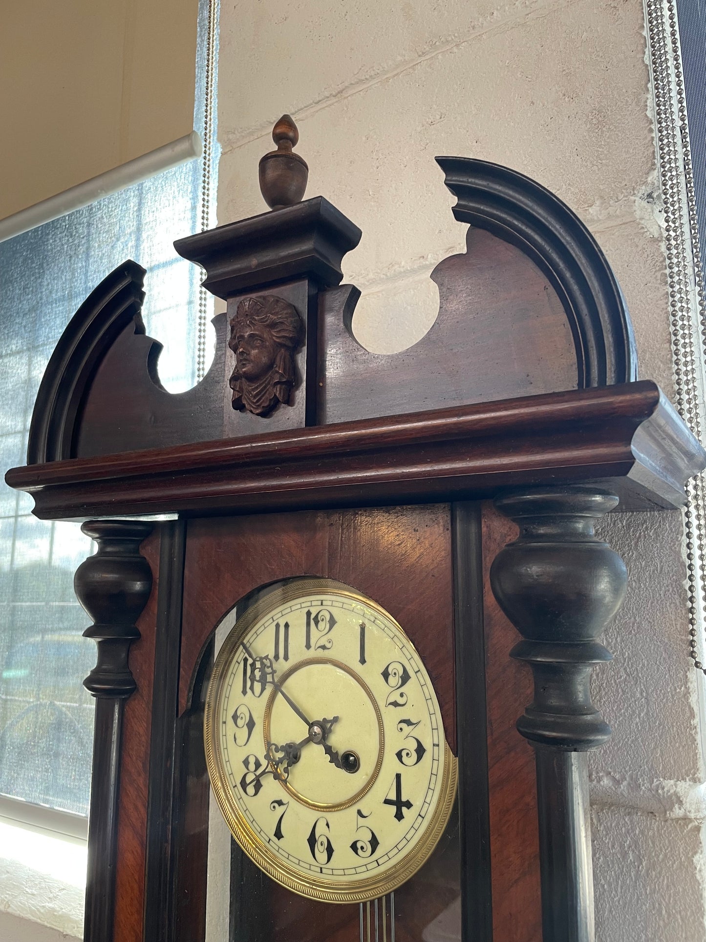 Antique Victorian Carved Walnut Wall Clock