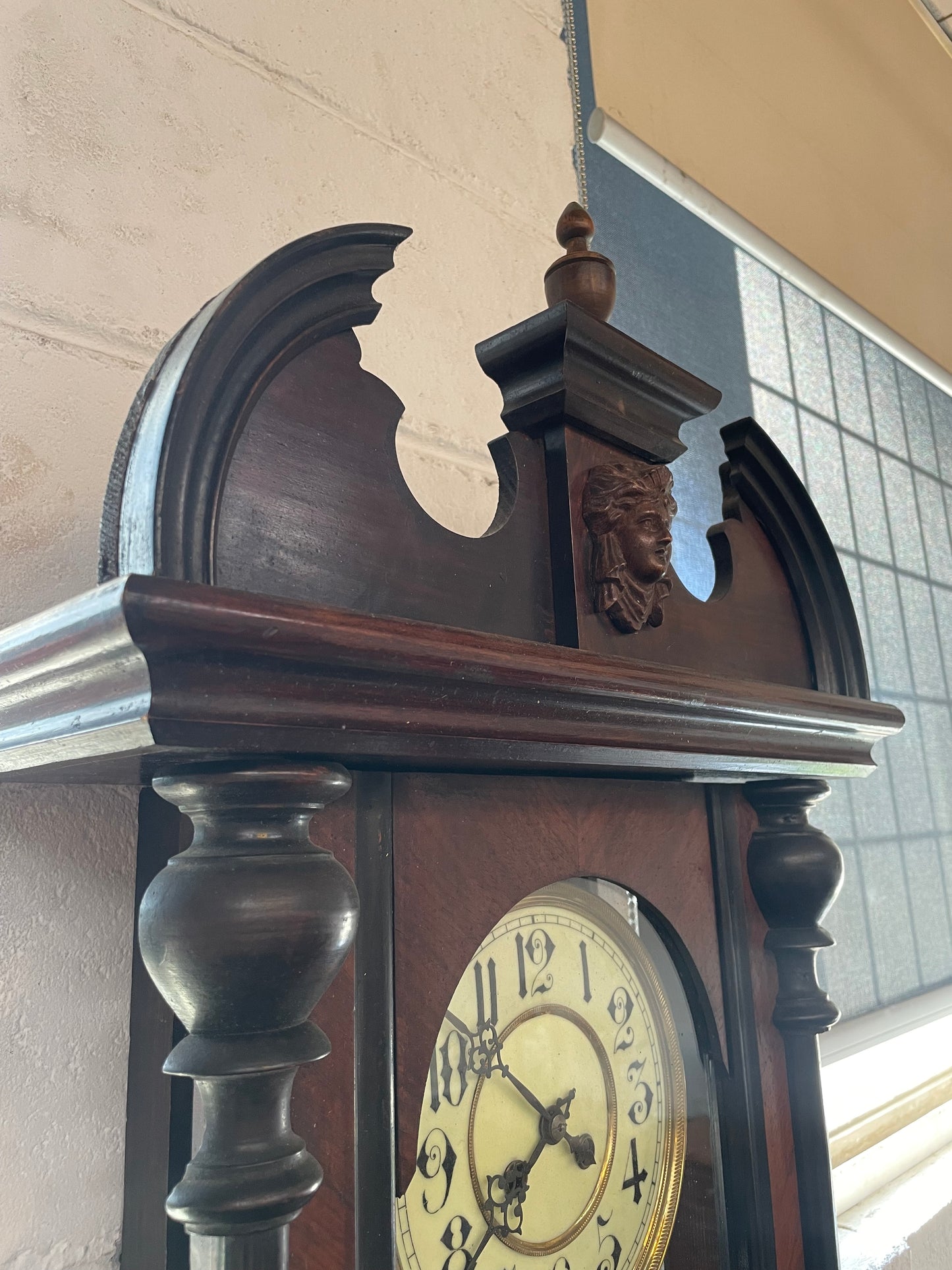 Antique Victorian Carved Walnut Wall Clock