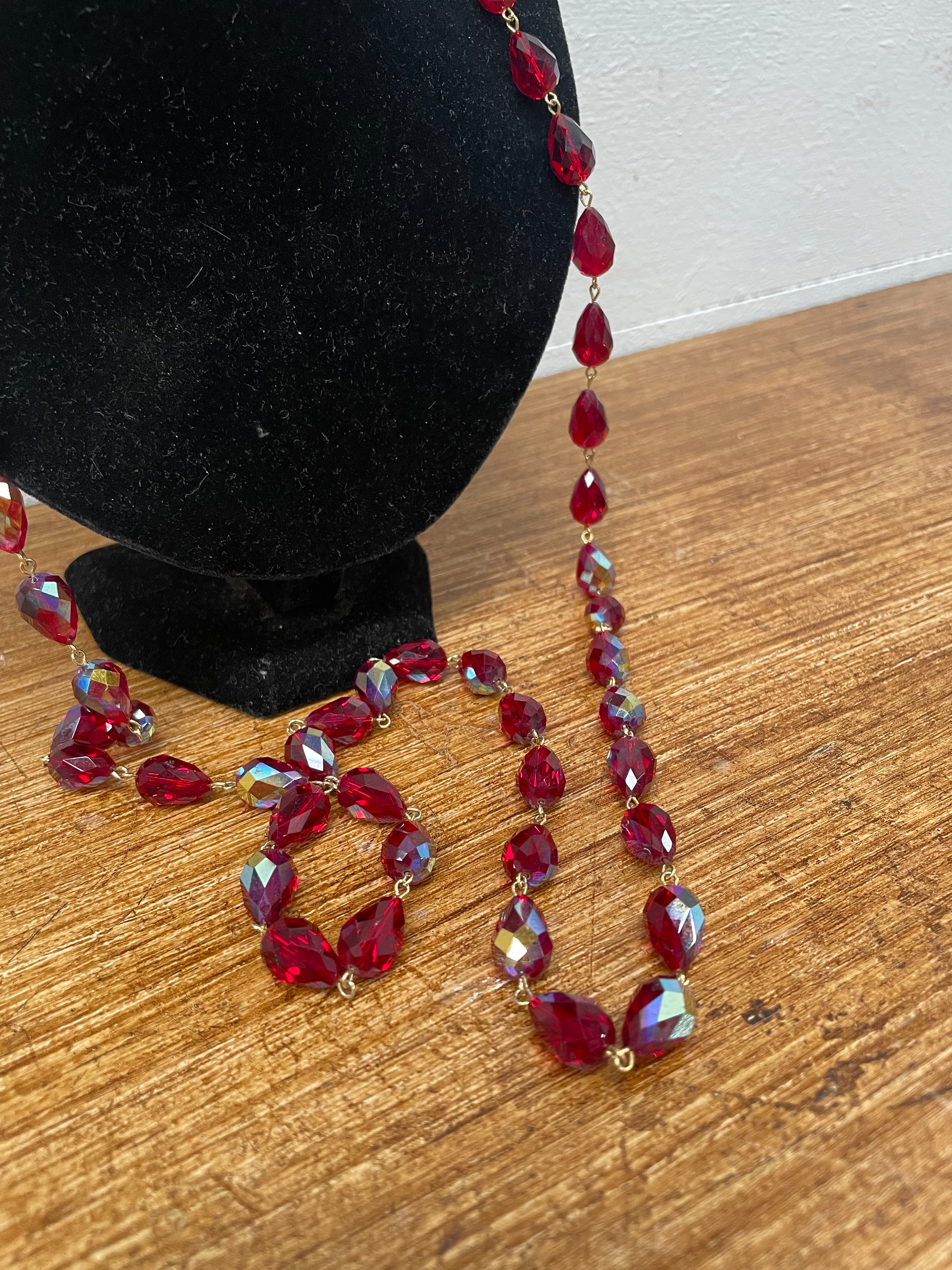 Vintage Ruby Iridescent Crystal Necklace | Antique & Vintage | Moonee Ponds Antiques | Australia Wide Delivery