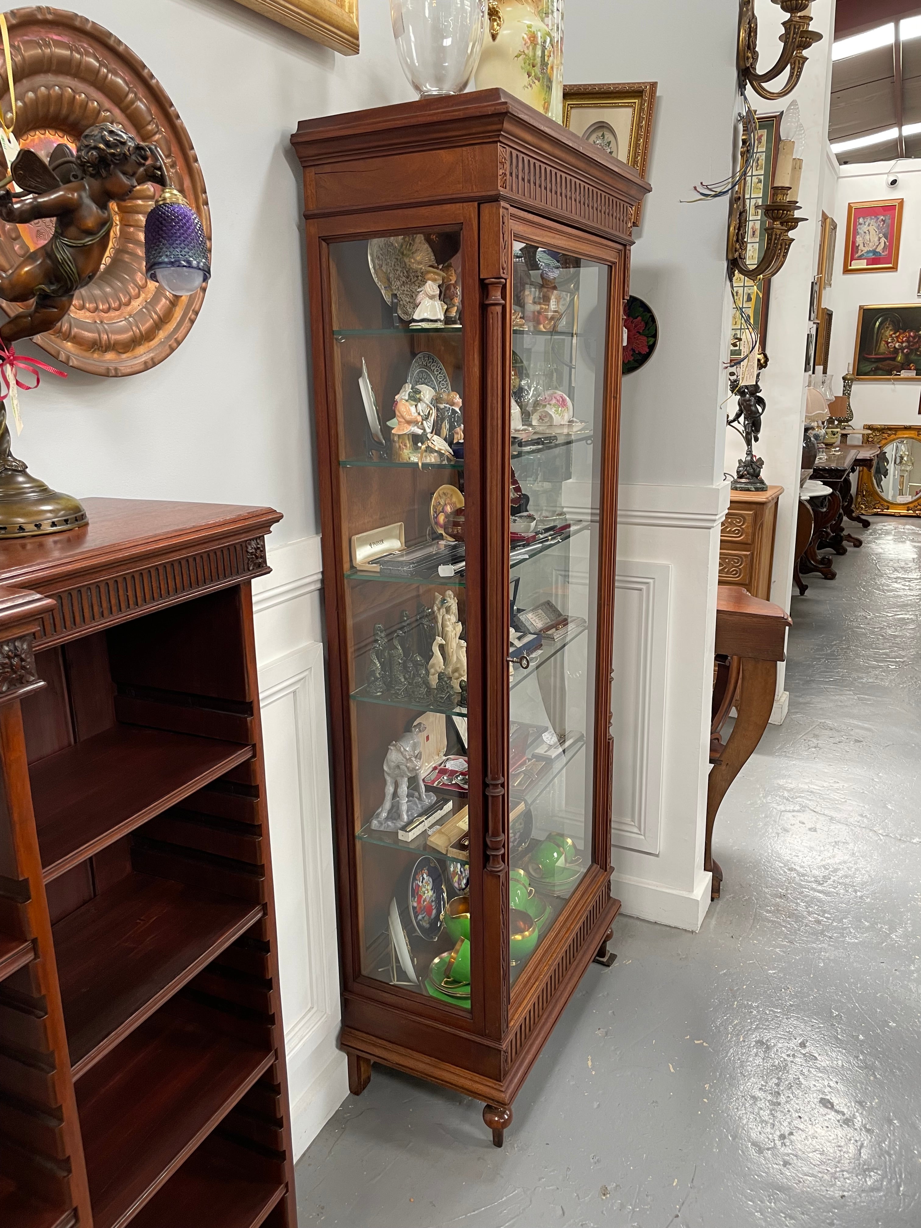 Antique French Walnut Louis XVI Style Vitrine / Display Cabinet