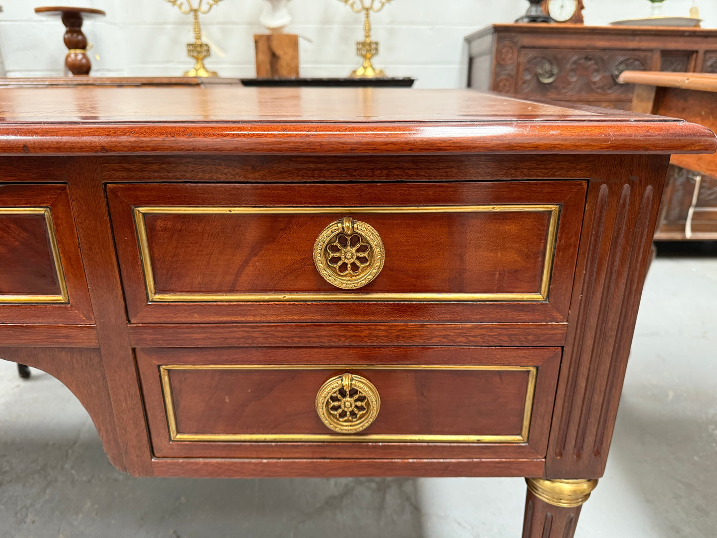 Quality Mahogany French Louis XVI Style Bureau Plat