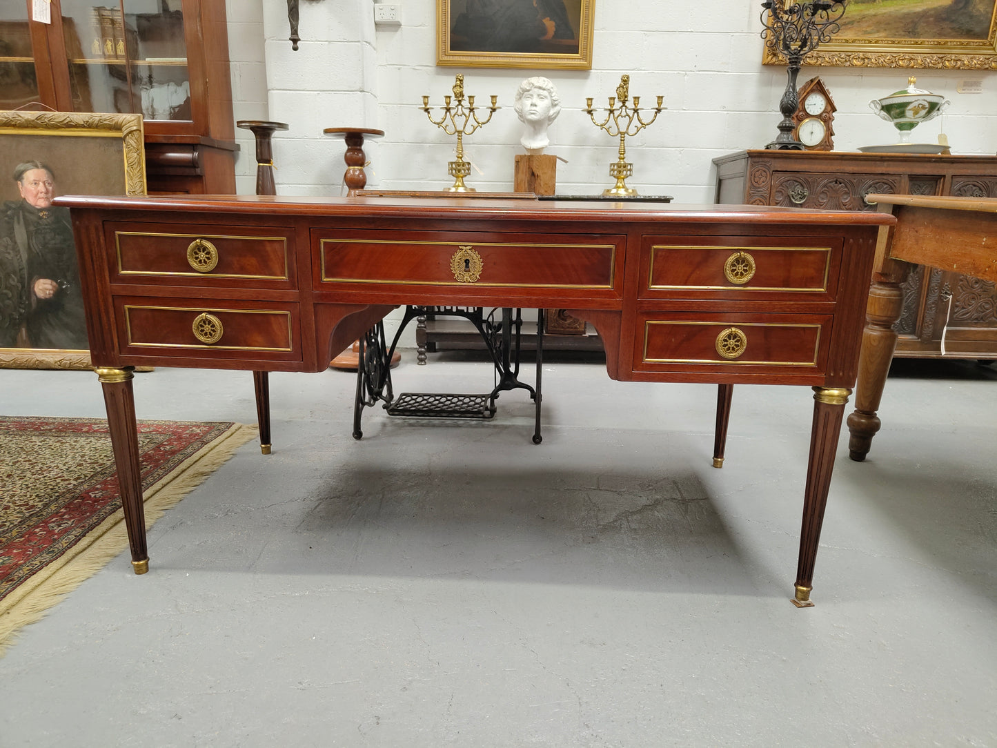 Quality Mahogany French Louis XVI Style Bureau Plat
