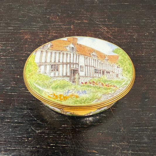 Royale Stratford Enamel On Copper Covered Box Hand Painted Lid Of Shakespeare Birthplace