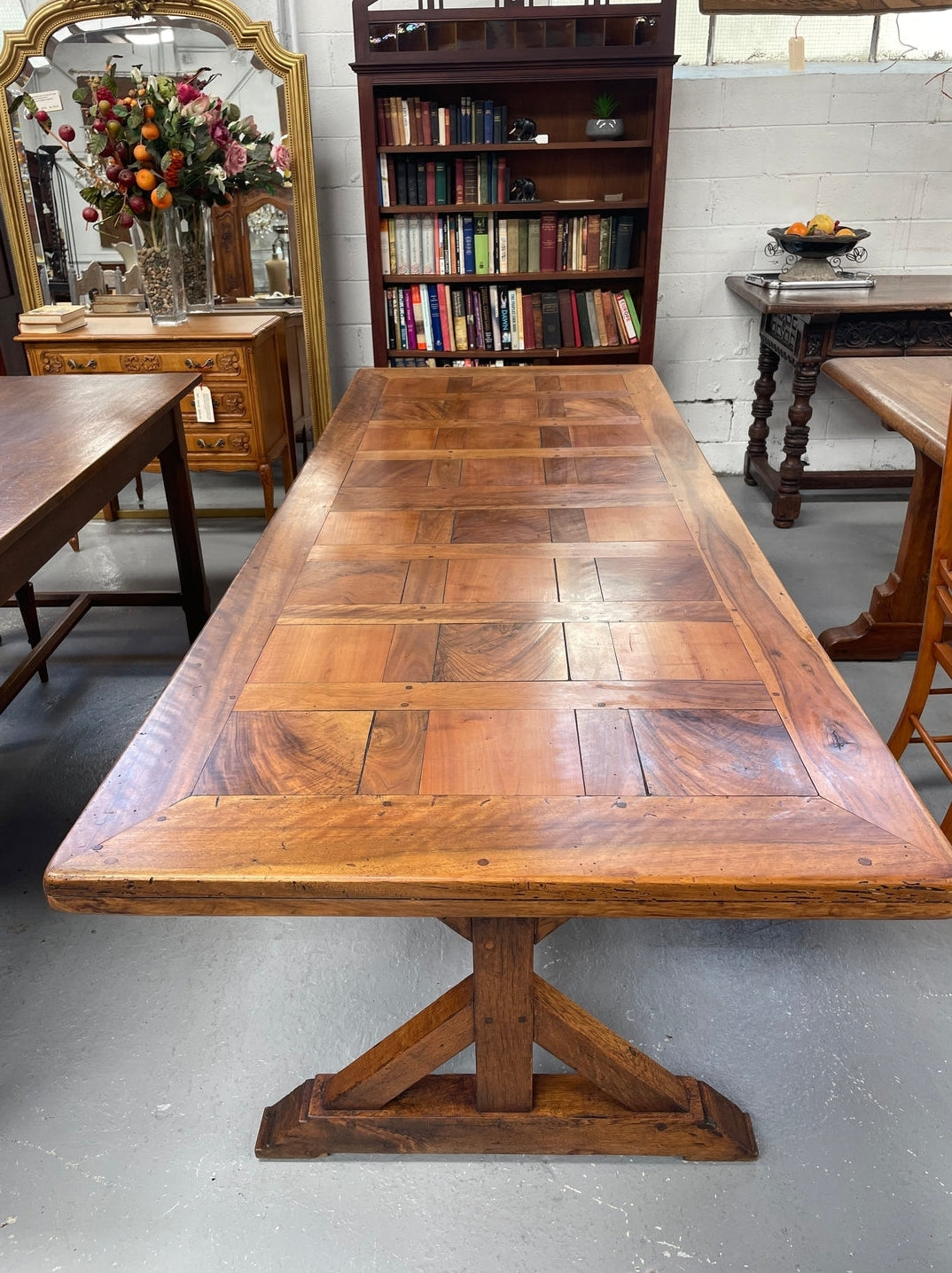 French Fruitwood Top & Oak Base Refectory Dining Table