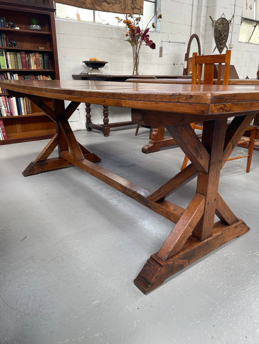 French Fruitwood Top & Oak Base Refectory Dining Table