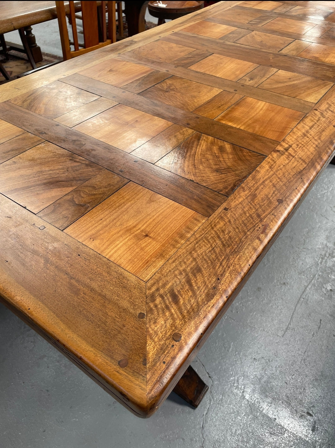 French Fruitwood Top & Oak Base Refectory Dining Table