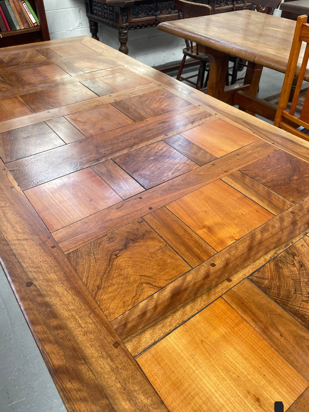 French Fruitwood Top & Oak Base Refectory Dining Table