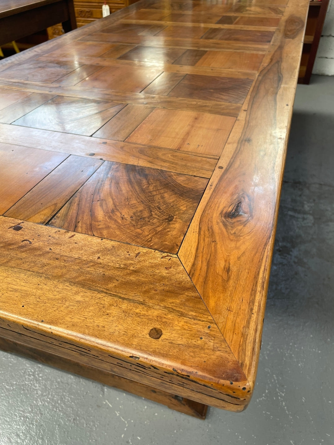 French Fruitwood Top & Oak Base Refectory Dining Table