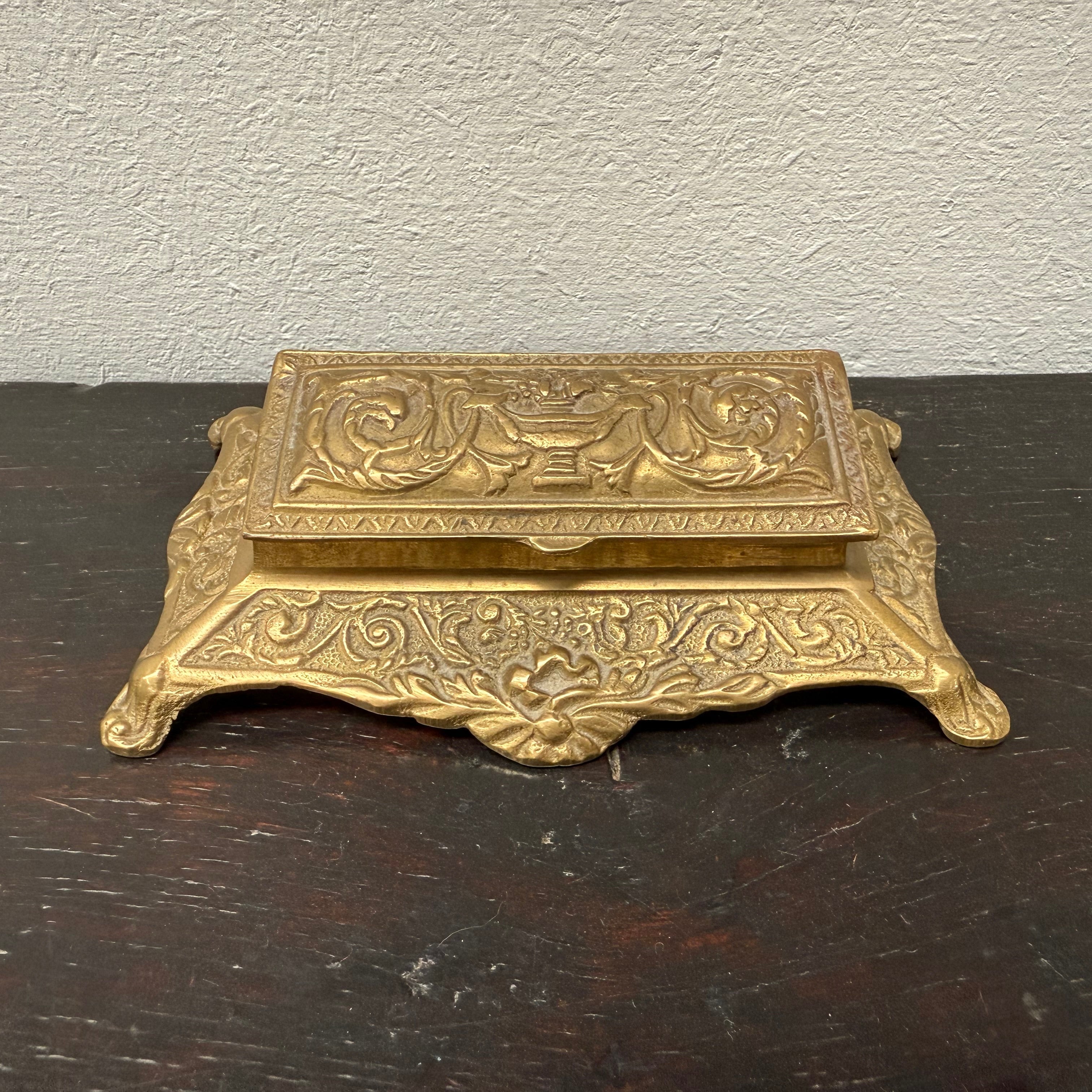Victorian Style Brass & Gilt Stamp Holder C. 1950's | Antique & Vintage | Moonee Ponds Antiques | Australia Wide Delivery
