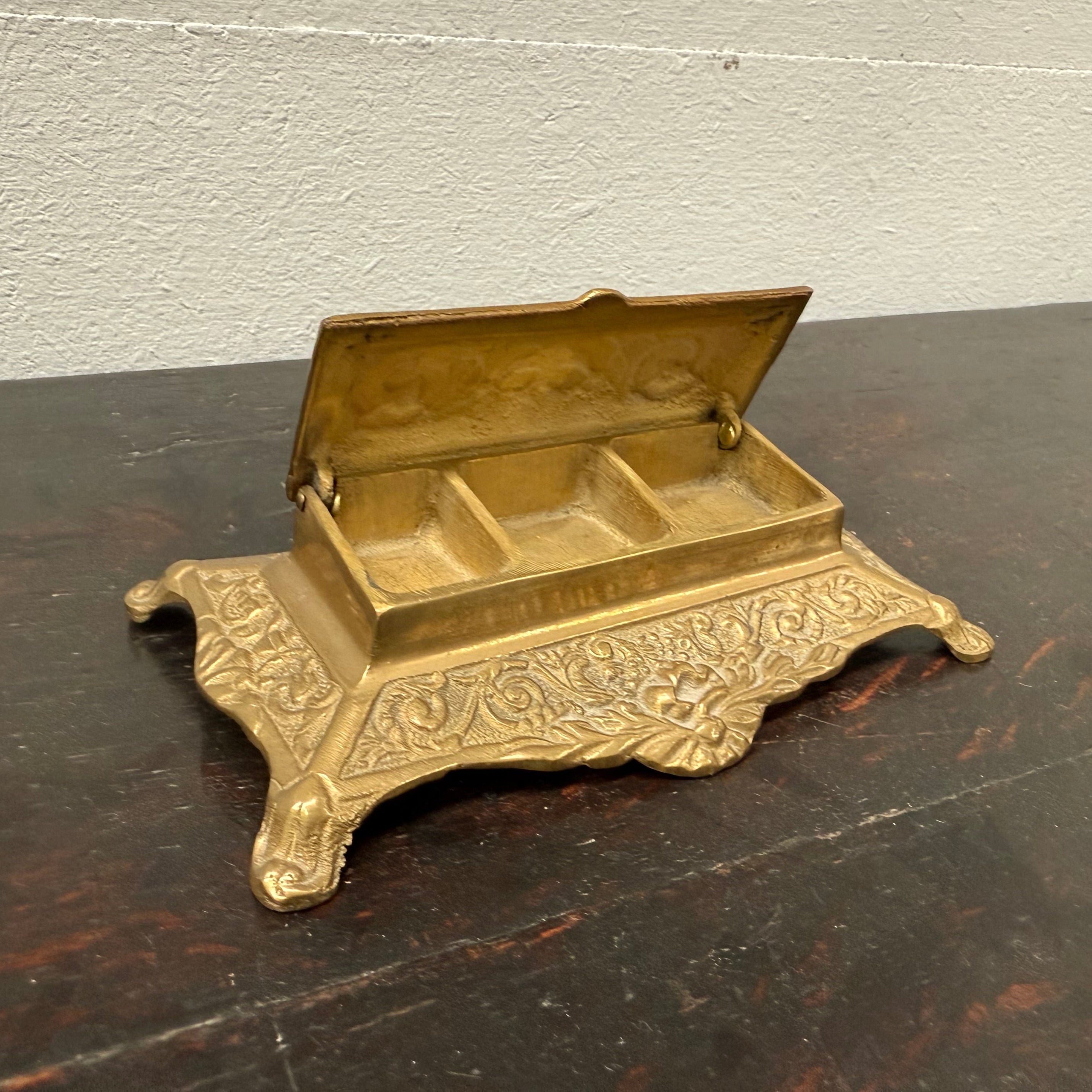 Victorian Style Brass & Gilt Stamp Holder C. 1950's | Antique & Vintage | Moonee Ponds Antiques | Australia Wide Delivery