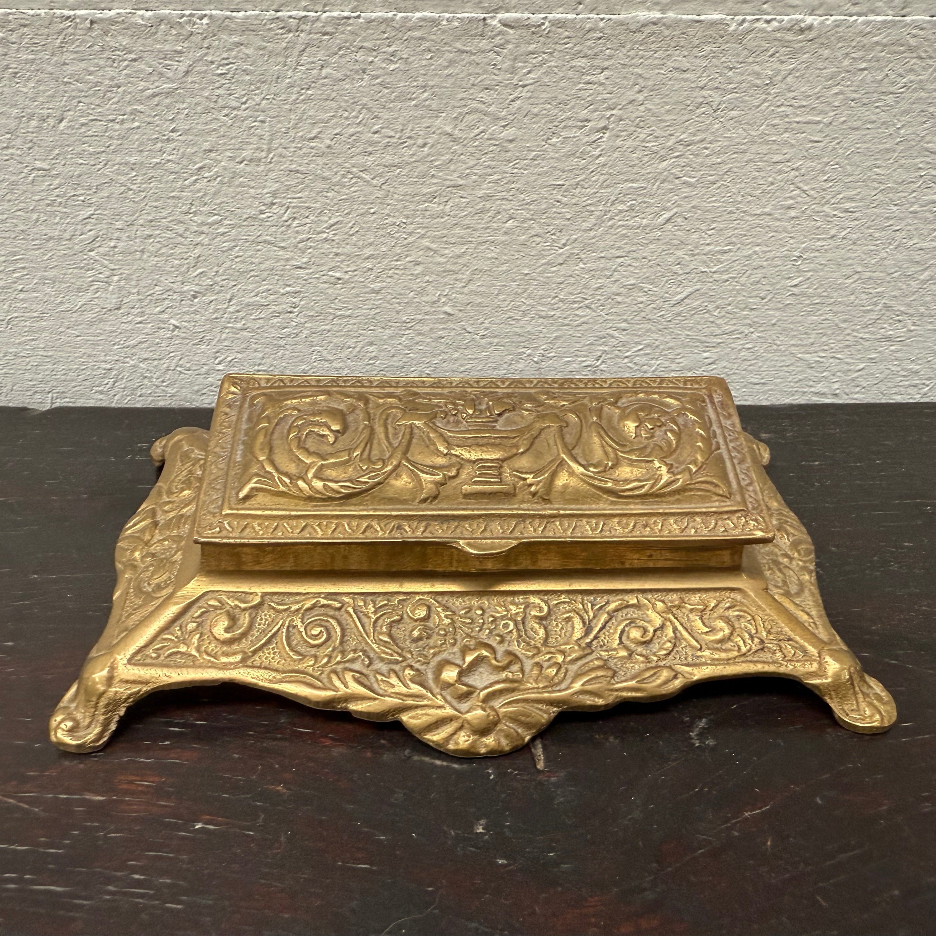 Victorian Style Brass & Gilt Stamp Holder C. 1950's | Antique & Vintage | Moonee Ponds Antiques | Australia Wide Delivery