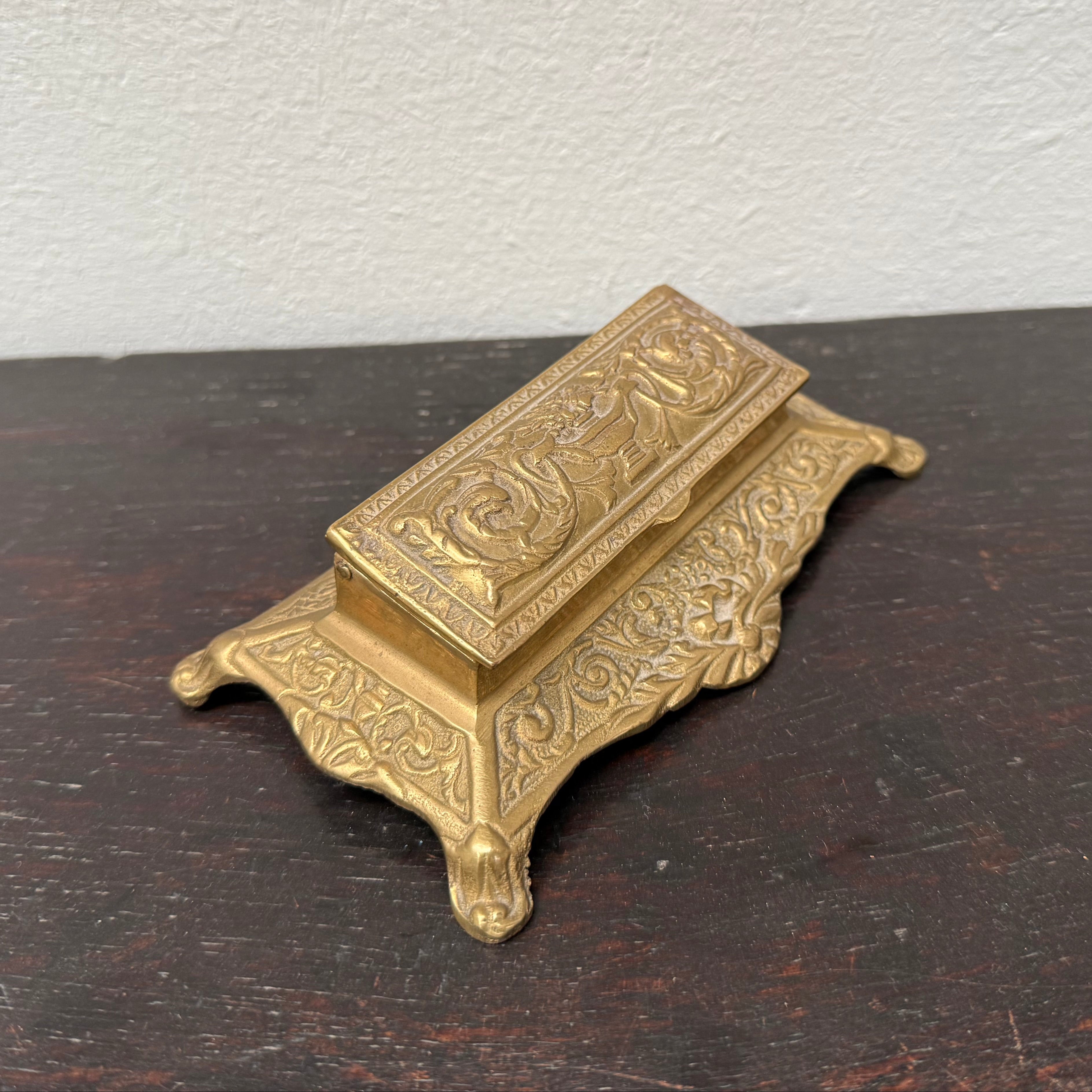 Victorian Style Brass & Gilt Stamp Holder C. 1950's | Antique & Vintage | Moonee Ponds Antiques | Australia Wide Delivery