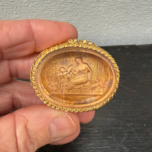 Vintage Italian Gilt Metal & Glass Intaglio Top Pill Box