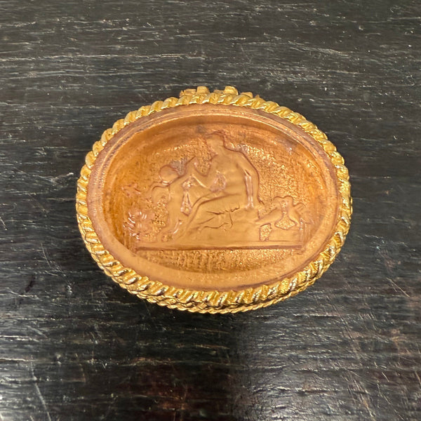 Vintage Italian Gilt Metal & Glass Intaglio Top Pill Box