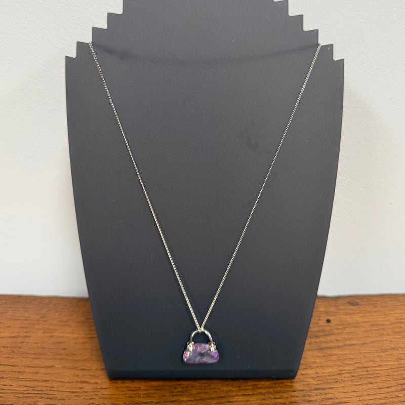 Vintage Italian Silver & Amethyst Handbag Pendant Necklace & Chain