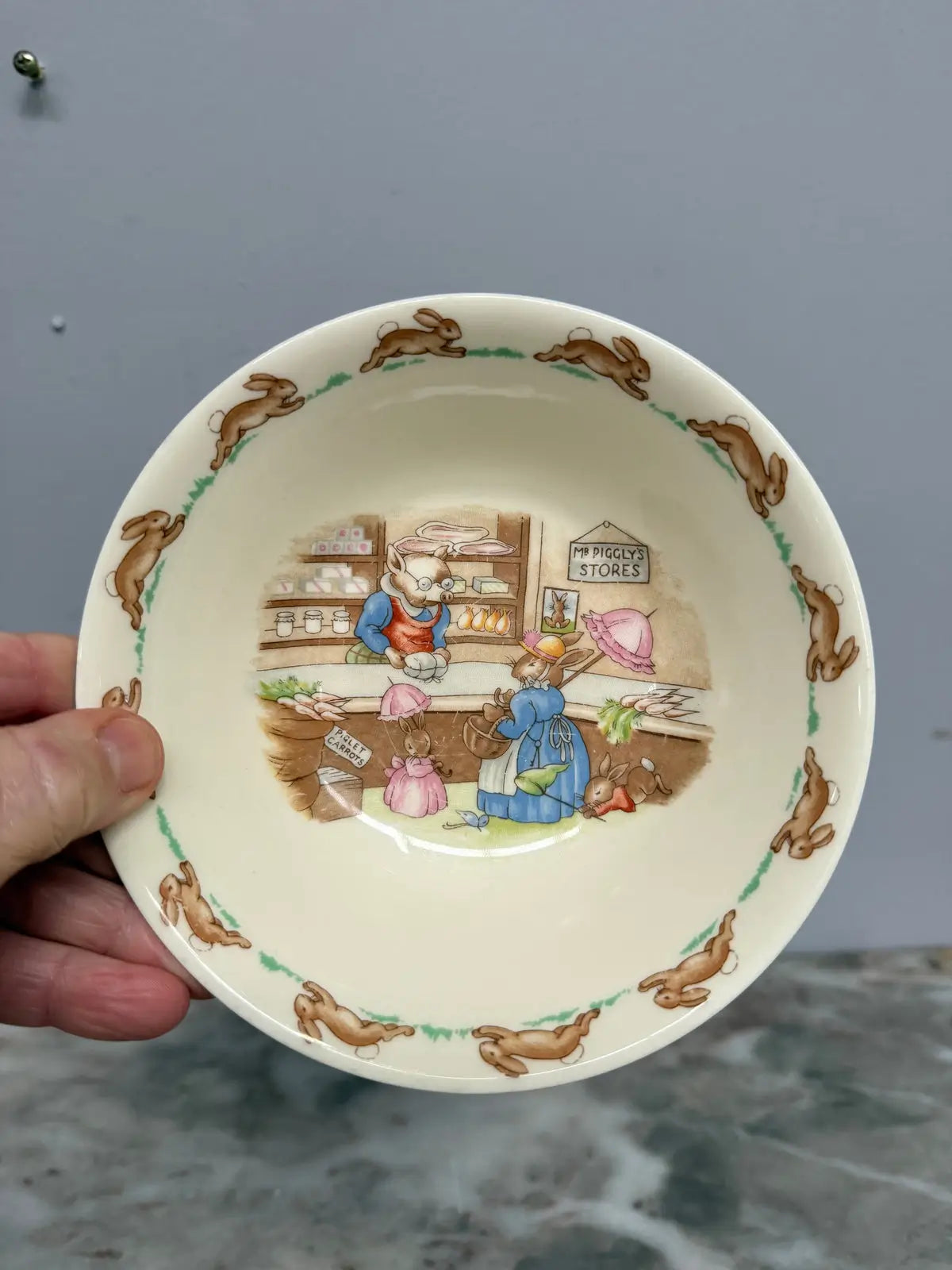 Vintage Royal Doulton Bunnykins Bowl 'Mr Piggly's Stores' | Antique & Vintage | Moonee Ponds Antiques | Australia Wide Delivery