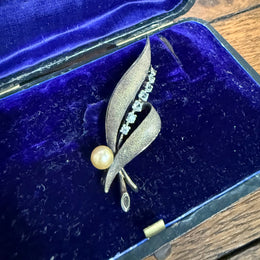 Vintage Silver 925 Rhinestone & Pearl Gold Tone Brooch