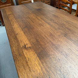 Vintage Spanish Style Oak Dining Table With Wrought Iron Base